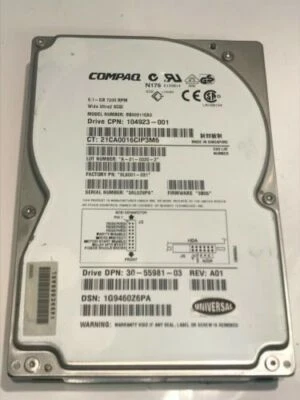 COMPAQ  BB00911CA0   9.1GB  SCSI 2 HARD DRIVE  104923-001  3B05           aa5hc2 - Image 1 of 2