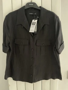 M&S AUTOGRAPH WOMEN’S BAIRD McNUTT IRISH LINEN SHIRT BLOUSE BLACK SIZE 10 NWT - Picture 1 of 7