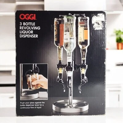 OGGI 3 Bottle Revolving Liquor Dispenser Stainless Steel, Durable, Sleek Design - Image 1 of 4