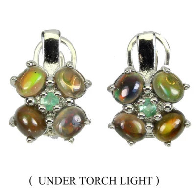 925 Sterling Silber Ohrringe Oval Schwarz Opal Smaragd Natur Edelstein Schmuck - Bild 1 von 4