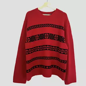 Structure VTG 90s Men Sz XL Red Nordic Sweater 100% Lambswool Holidays Apres Ski - Picture 1 of 7