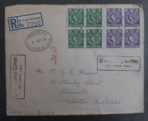 1954 St Lucia Cover ties 8 stamps cd Castries St Lucia-Nedlands - Picture 1 of 2