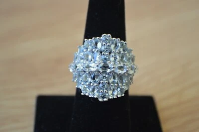 Коктейльное кольцо с аквамарином Espirito Santo 11,07 карата из чистого серебра с платиной размер 7 - Изображение 1 из 4