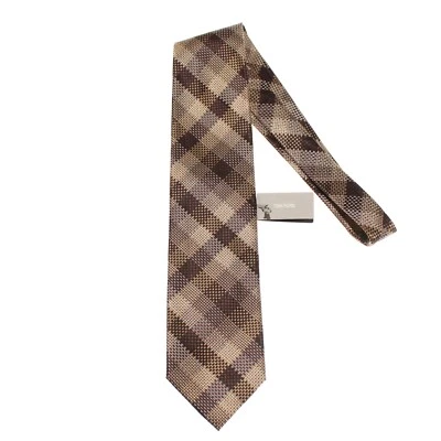 Tom Ford NWT Neck Tie in Brown/Tan/Black Check Plaid 100% Silk Made in Italy - Image 1 of 4
