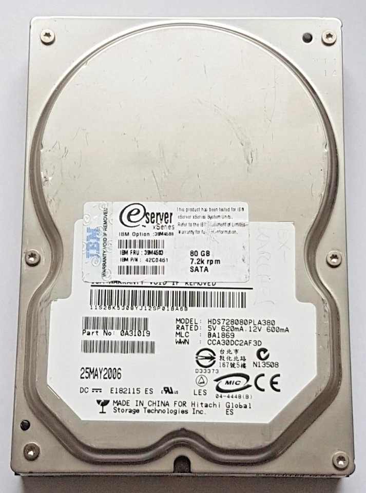 80 GB SATA IBM Xseries 128ft4500 HDS728080PLA380 7200rpm 8MB HDD 3.5 " Hard - Image 1 of 1