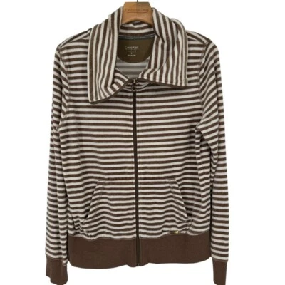 Calvin Klein Performance Mujer Chaqueta Rayas Terciopelo Chaqueta Cremallera Talla Grande Foto 1 de 4