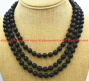 New Natural 10mm Round Black Onyx Gemstone Bead Necklace 36-100'' - Picture 1 of 16