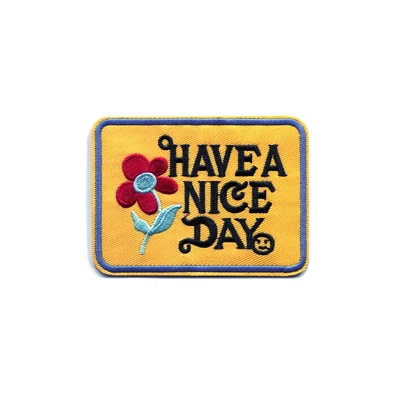 Have a Nice Day Embroidered Iron On Patch  Retro Flower, Positive Message Badge - Image 1 of 2
