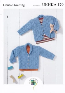 UKHKA 179 Baby V Neck or Shawl Collar Textured Cardigan Knitting Pattern In DK - Picture 1 of 1