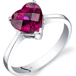 14K White Gold Lab-Created Ruby Heart Solitaire Ring 2.25 Carat Size 7 - Picture 1 of 3