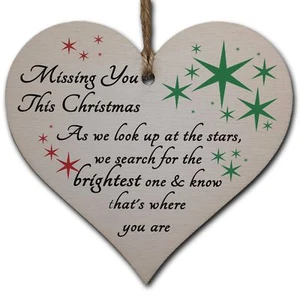 Handmade Wooden Hanging Heart Plaque Gift Remember Lost Loved Ones at Christmas - Picture 1 of 5