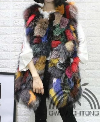 Real Natural Fur Vest  Women Fashion Multi-color Colorful Fur Gilet Jackets Coat Foto 1 de 4