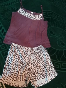 Frauen Pyjama Set Top&Shorts Leopardenmuster Braun Gr L-XL Neu - Bild 1 von 3