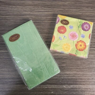 Caspari Zennia Flower Paper Napkins Jade Green 15 ct & Floral 20 ct - 2 Packs  - Image 1 of 4
