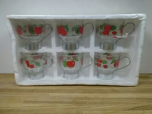 Sealed Vintage 60's? Set of 6 Glass with Metal Handle Punch / Tea Cups - Picture 1 of 4