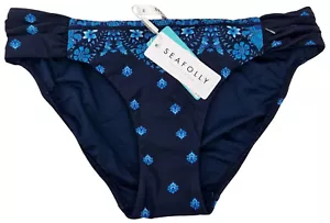 SEAFOLLY Australia Swim Womens Sunflower Border Bikini Bottom Navy Lined RRP £44 - Picture 1 of 4
