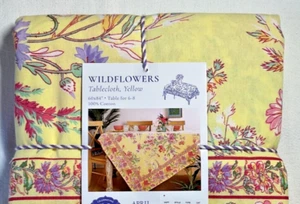 MANTEL APRIL CORNELL 60 X 84 FLORES SILVESTRES AMARILLO 100% ALGODÓN ASIENTOS 6-8 NUEVO EN PAQUETE - Imagen 1 de 3