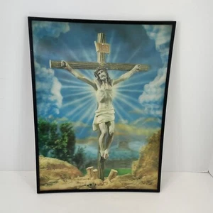 Jesus On The Cross LENTICULAR Standing or Wall Hanging Framed Picture 16x12 - Picture 1 of 10