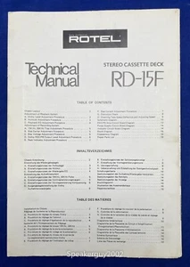 Original Rotel RD-15F Stereo Cassette Deck Technical Manual - Bild 1 von 1