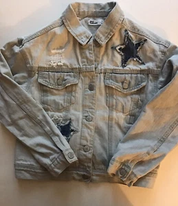 Girls Epic Threads Size Medium Jean Jacket Light Wash Blue Denim Stars - Picture 1 of 12