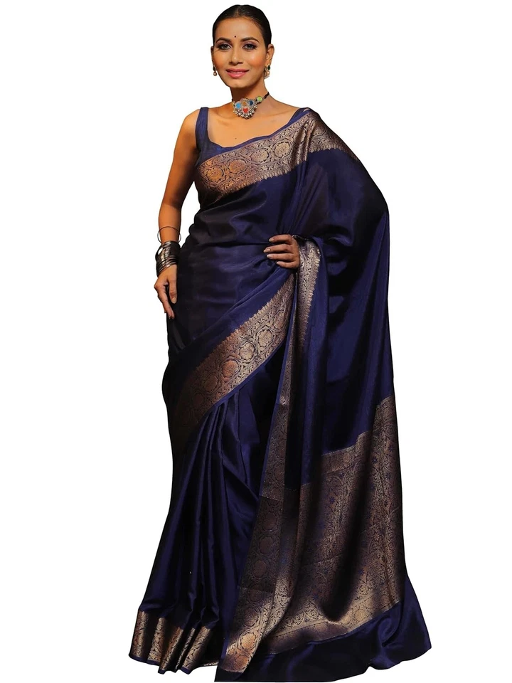 Blusa feminina Banarasi Saree pura Kanjivaram seda Saree com peça sem costura - Imagem 1 de 1