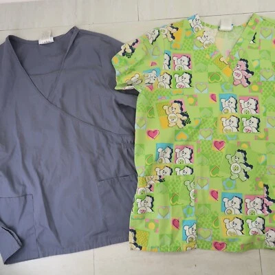 Blusa Médica Vintage Manga Corta Para Mujer’s M Lote de 2 Osos Gris Verde Cuidado Foto 1 de 4