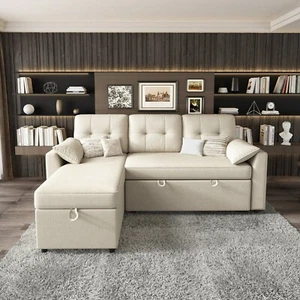 Divano letto componibile VANACC con contenitore e seduta morbida, divano estraibile reversibile - Foto 1 di 3