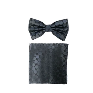 Men's microfiber Pre-tied Bow Tie & hankie set dark gray dots formal wedding - Picture 1 of 4
