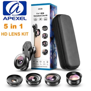 APEXEL 5 in 1 Camera Lens Kit 4k HD Wide Macro Telescope Fisheye Lens For Iphone - Photo 1 sur 12