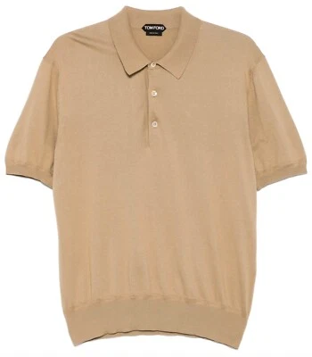 Nueva Camisa Polo Tom Ford Beige Tostado Tejido Algodón Manga Corta Cuello 48 US 38 $1390 Foto 1 de 4
