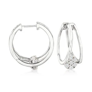 Ross-Simons Diamond Cluster Double-Hoop Earrings in Silver 7/8 inches - Picture 1 of 3