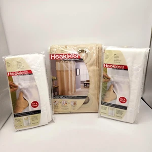 Hookless Shower Curtain with 3 Snap in Liners  Birch Beige Tan Flex Rings NEW - Picture 1 of 7