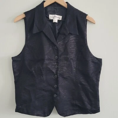 Vintage Norton McNaughton Vest Womens 12 Black Embossed Animal Print 90's - Image 1 of 4