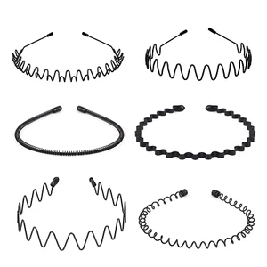 6PCS Metal Hair Bands, Spring Wavy Hoop Unisex Black Headband Slicked Back Non S - Picture 1 of 12