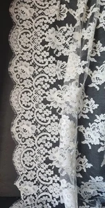 Exquisite French Chantilly Lace Fabric – Ivory Cotton Blend, 3+ Yards - Picture 1 of 11