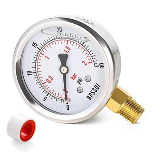 0-30 Psi Glycerin Liquid Filled Low Pressure Gauge, 2.5" Dial Size, psi - Bild 1 von 7