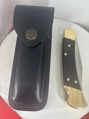 Buck 110 Ebony Folding Hunter Lockback Knife with Leather Sheath Made in USA - Image 1 of 4