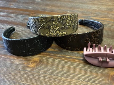 Diademas Mujer Lote De 3 Anchas Cuero, Pinza Para Pelo Rosa Foto 1 de 4