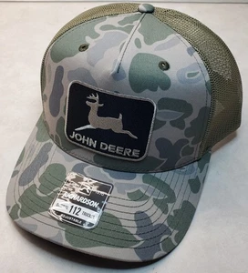 John Deere Black Patch Richardson 112 Trucker Hat Snapback Marsh Duck Camo/Loden - Picture 1 of 9