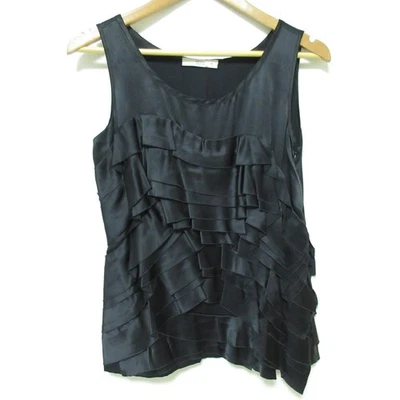 PRADA Silk Satin Tiered Tank Top, Size 38, Black Women USED - Image 1 of 4