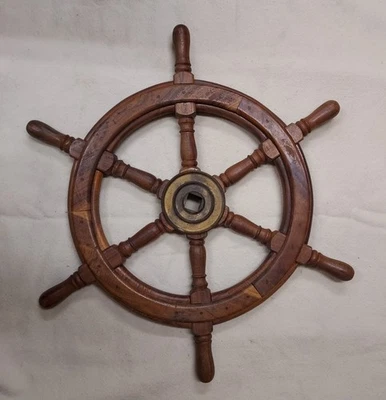 VTG 27” Wall Decor Ship Helm Wheel Pirate Steering Wood Brass Nautical, Maritime - Image 1 of 4
