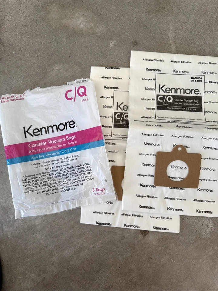 Paquete de 3 bolsas de vacío Kenmore 20-54321 estilo C/Q 5055 bote filtración de alérgenos Foto 1 de 1