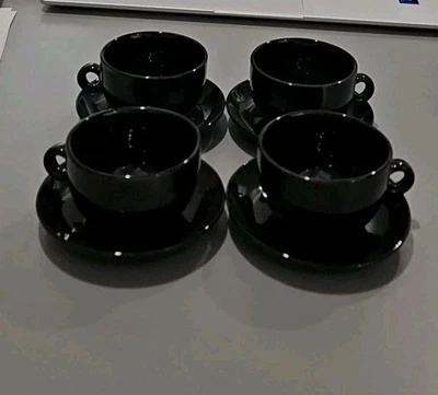 Juego de cuatro tazas y platillos NEGROS café espresso té Demitasse 8 piezas Foto 1 de 4