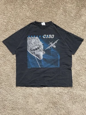Camisa De Colección 1986 Blackbird C-130 "Hércules" Avión Negra Gráfica Oneita 2XL Foto 1 de 4