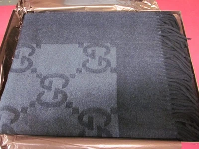 Gucci plaid gray throw blanket GG logo wool cashmere blend New in Box NIB - Image 1 of 3