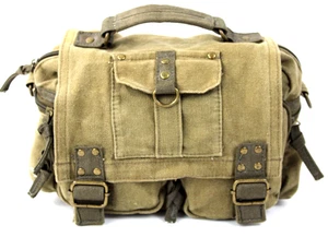 Canvas Bag Multiple Pockets Small Brown Zip Hook/Loop No Shoulder Strap 9x4x8 - Picture 1 of 9