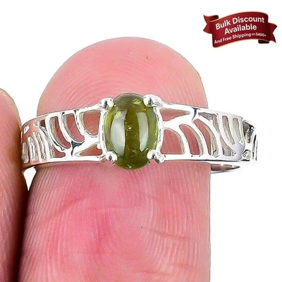 Natural Peridot Solid Silver Daughter New Cluster Birthday Christmas Ring Size 9 - Image 1 of 4