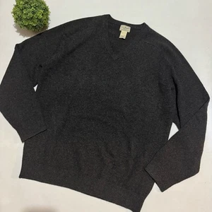 Vintage LL Bean 100 % Lammwolle grau Strick V-Ausschnitt Pullover Herren Größe Large Tall - Bild 1 von 4