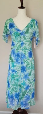 Vestido Granero Floral Midi Talla 10 Nuevo Azul Verde Hada Mangas Acampanadas Y2K  Foto 1 de 4