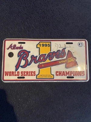 Limited Edition 1995 World Series Atlanta Braves License Plate Pedro Borbon Auto - Image 1 of 4